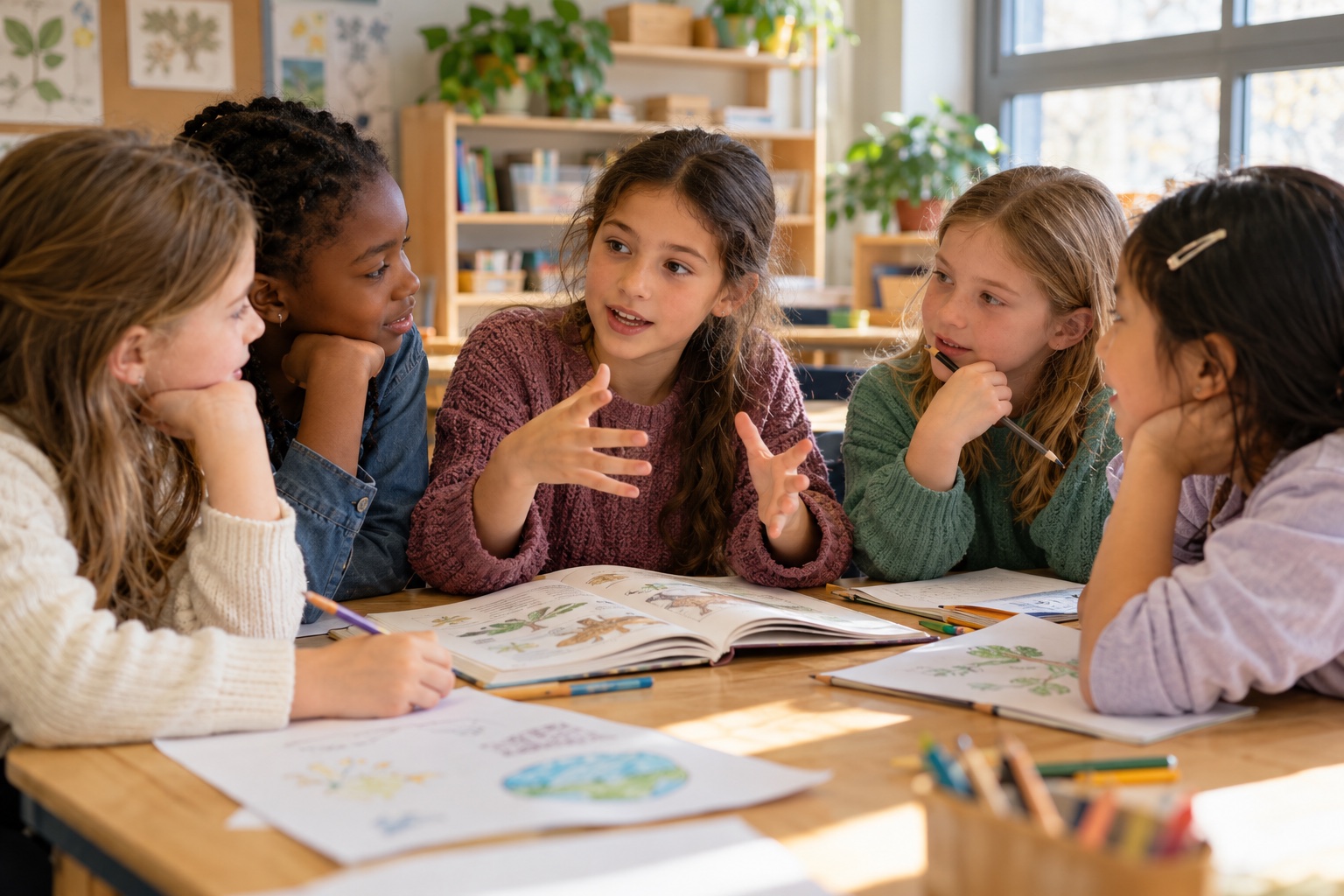 Students taking part in a classroom discussion