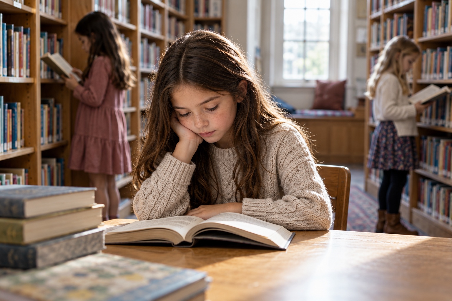 Student exploring books in a library